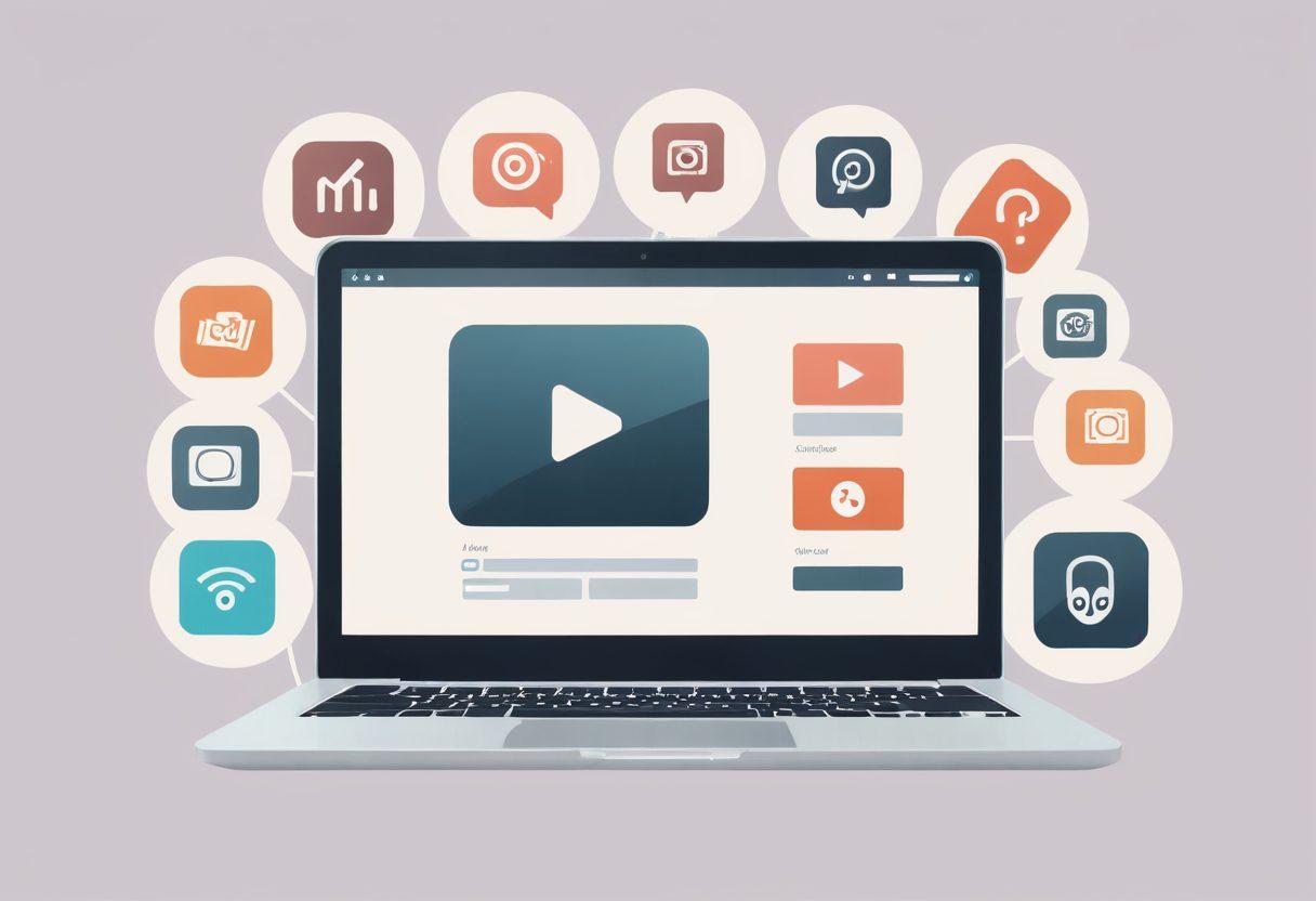 A stylish, minimalistic illustration featuring a sleek laptop and smartphone displaying streaming platforms, surrounded by subtle, tasteful adult themes such as suggestive icons and muted color palettes; emphasize privacy and variety. vector art. muted colors. modern design.